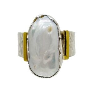 sterling silver & brass baroque pearl ring - GM432